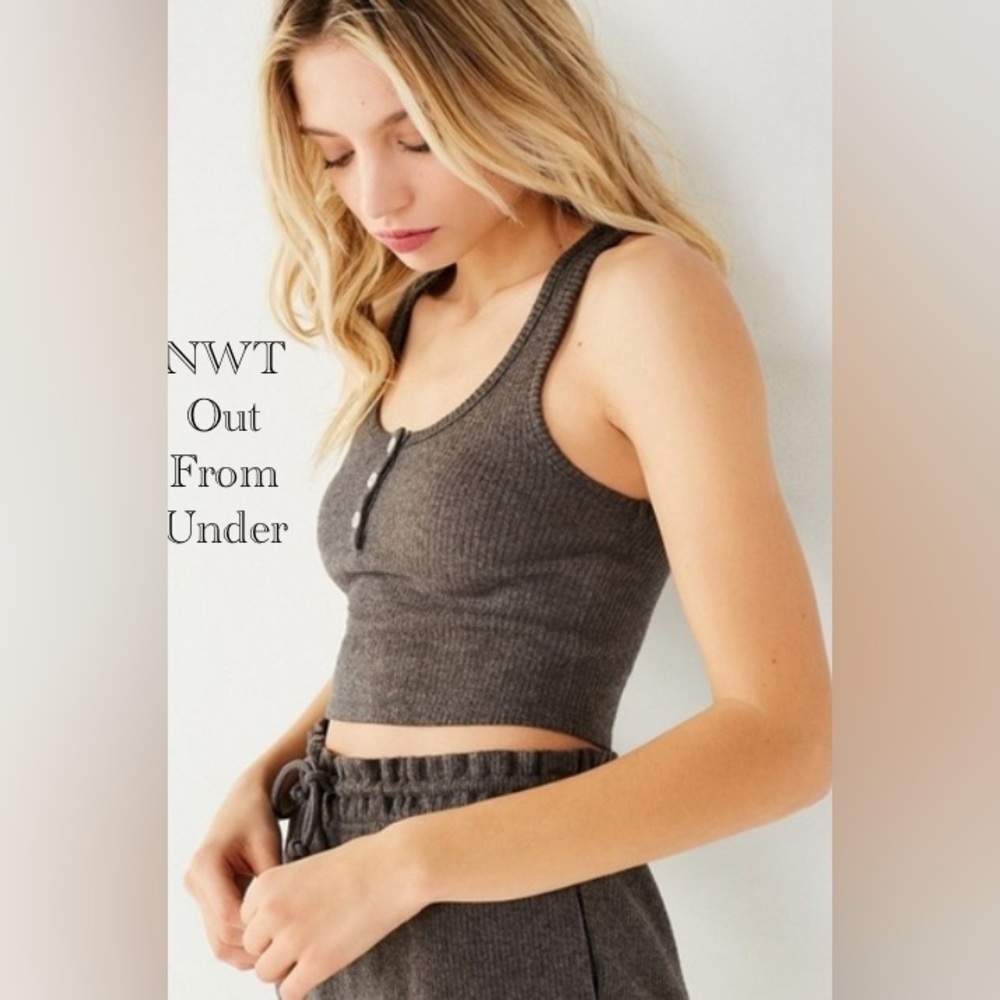 NWT Out From Under brielle flirty henley Buttery SOFT crop Tank in grey size LG